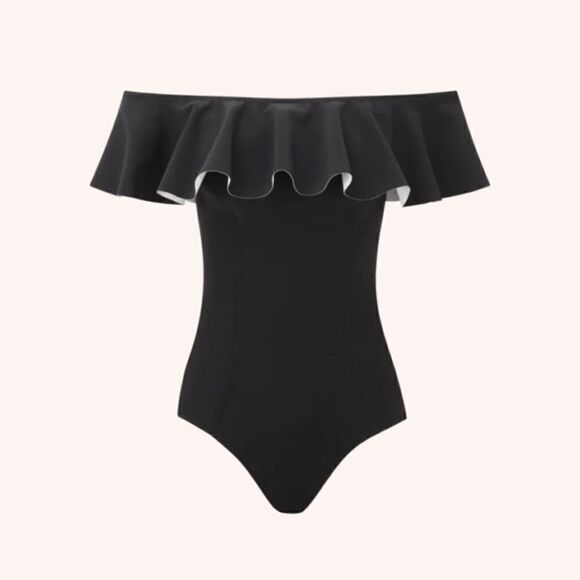 LISA MARIE FERNANDEZ the mira flounce maillot in black bonded bathing suit - Picture 3 of 14
